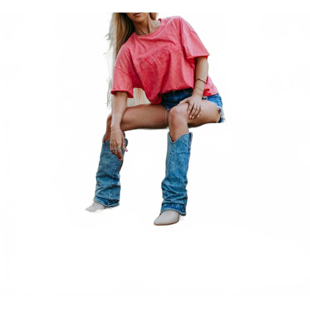 NEW MERIGOLD KISS cowgirl acid washed tee in pink
